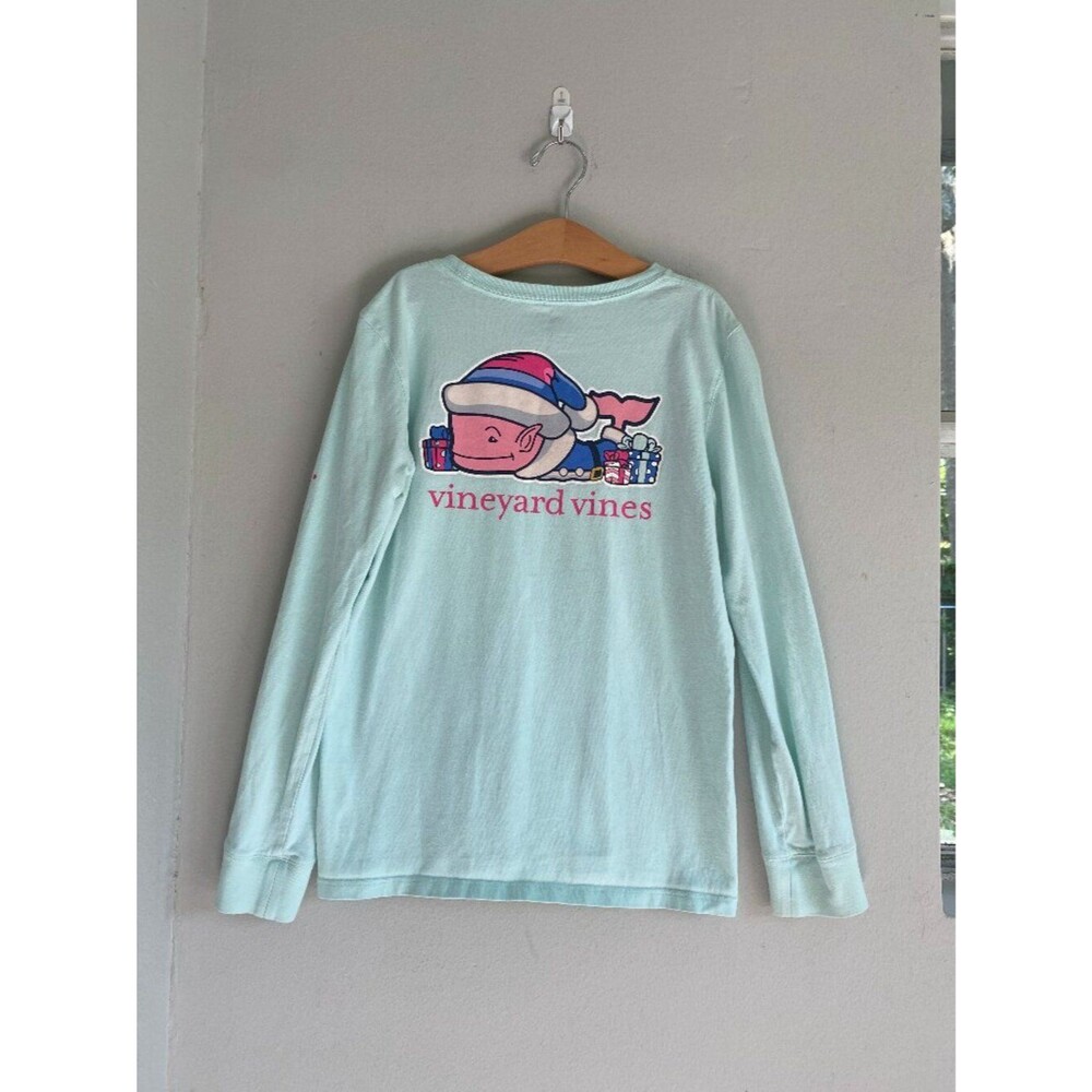 Girl’s Vineyard Vines Elf Whale Christmas in Mint long sleeve tee Sz L 14